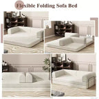 Sofá Cama Convertible de Pana, Colchón Plegable con Estructura de Forma Fija, Futón de 3 Plazas Tamaño King para Oficina en Casa