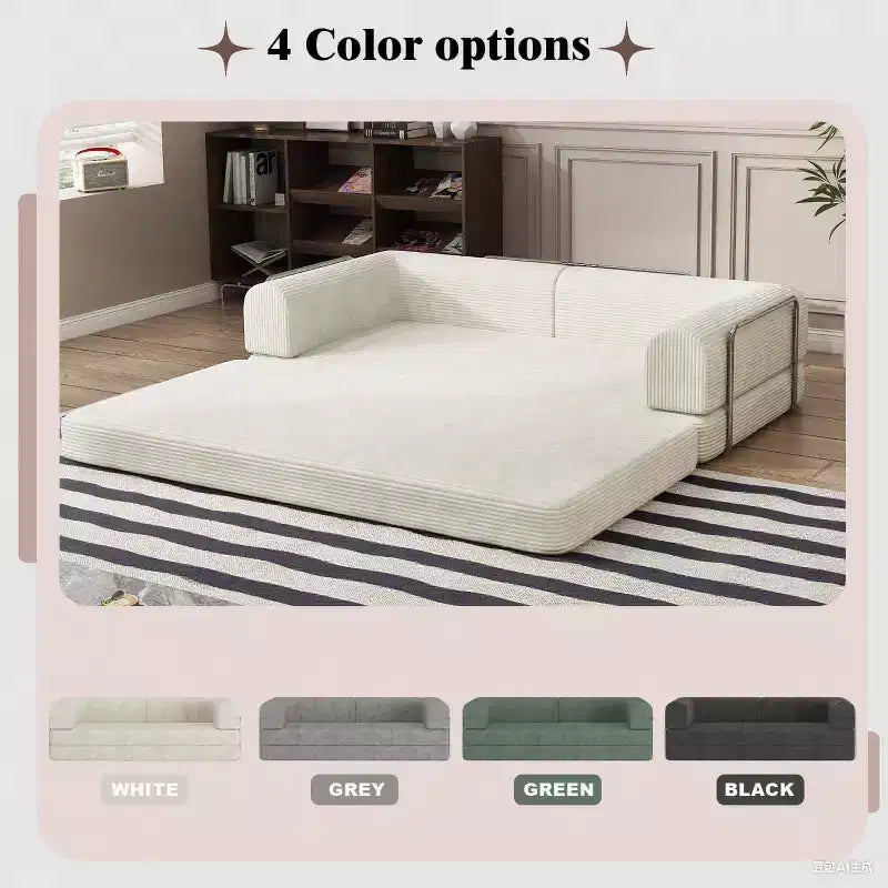 Sofá Cama Convertible de Pana, Colchón Plegable con Estructura de Forma Fija, Futón de 3 Plazas Tamaño King para Oficina en Casa