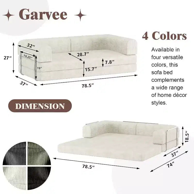 Sofá Cama Convertible de Pana, Colchón Plegable con Estructura de Forma Fija, Futón de 3 Plazas Tamaño King para Oficina en Casa