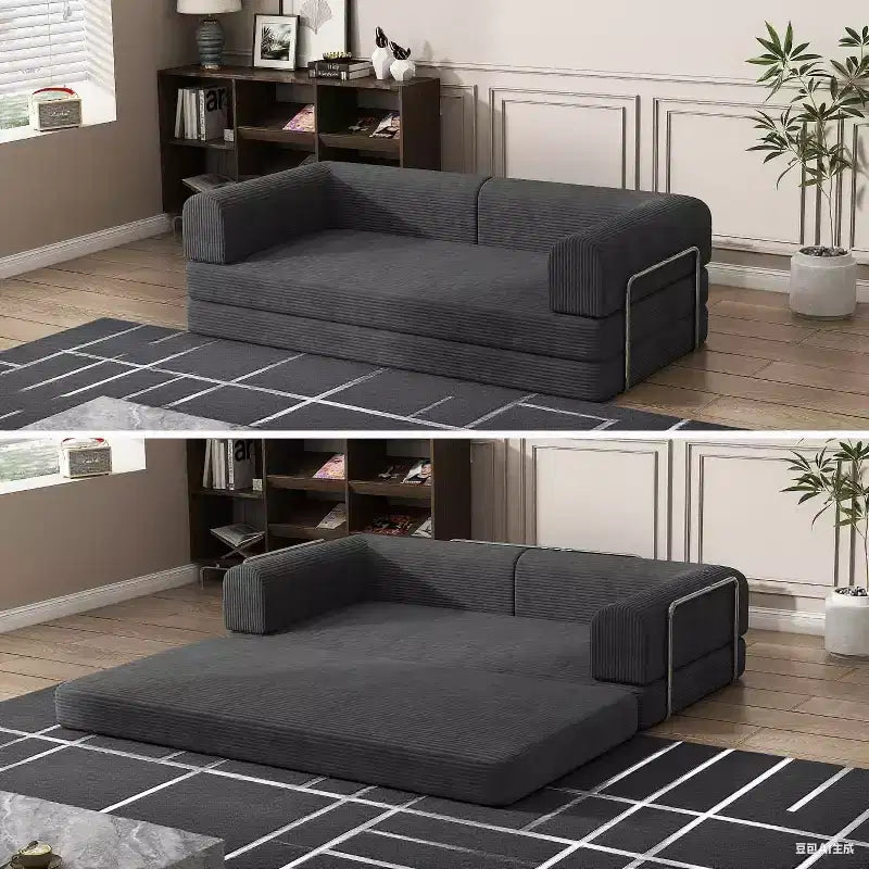 Sofá Cama Convertible de Pana, Colchón Plegable con Estructura de Forma Fija, Futón de 3 Plazas Tamaño King para Oficina en Casa
