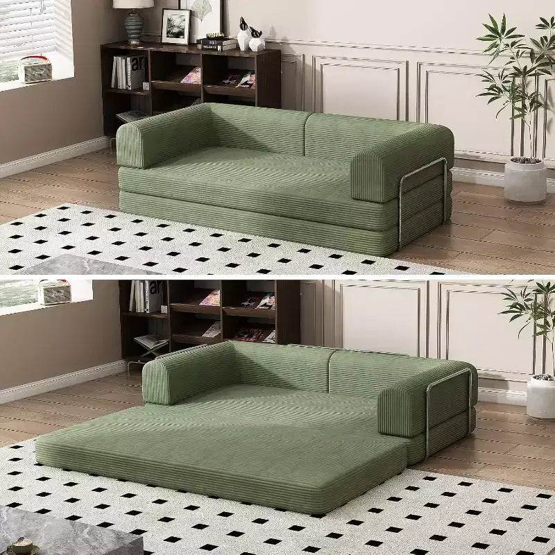 Sofá Cama Convertible de Pana, Colchón Plegable con Estructura de Forma Fija, Futón de 3 Plazas Tamaño King para Oficina en Casa