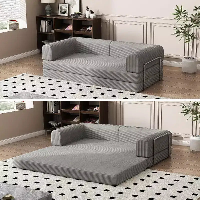Sofá Cama Convertible de Pana, Colchón Plegable con Estructura de Forma Fija, Futón de 3 Plazas Tamaño King para Oficina en Casa