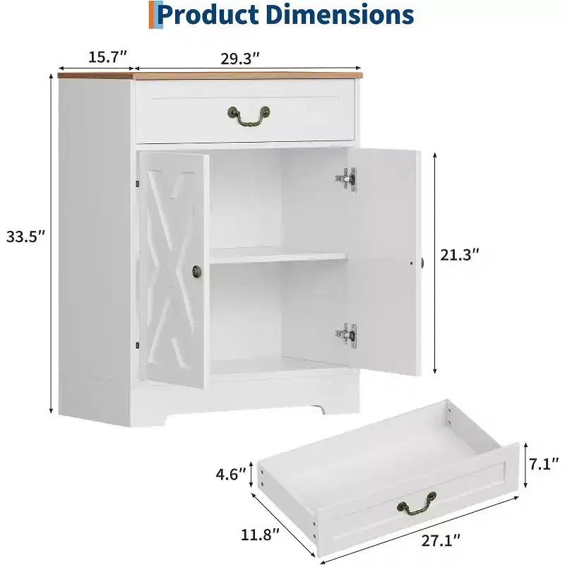 Mueble de almacenamiento de cocina, aparador rústico con cajón y estantes ajustables, organizador de barra de café para comedor, blanco