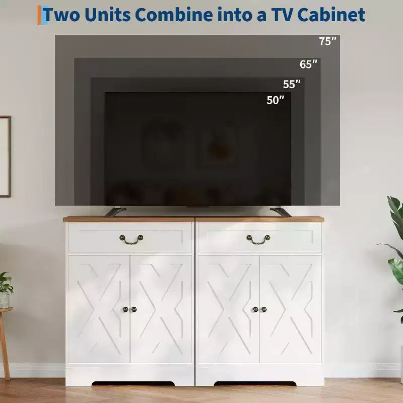 Mueble de almacenamiento de cocina, aparador rústico con cajón y estantes ajustables, organizador de barra de café para comedor, blanco