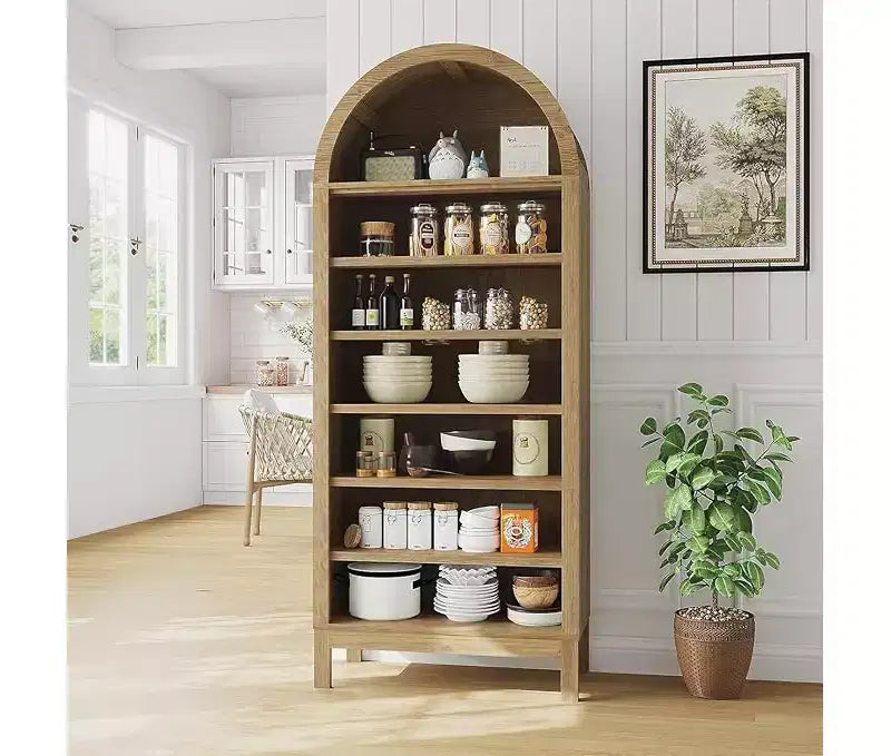 Armario Zapatero Alto de 180 cm con Arco para Entrada, Organizador de Zapatos de Madera de 7 Niveles con Estantes Ajustables, Vitrina Moderna para Pasillo o Dormitorio