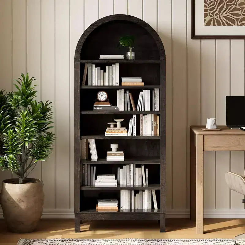 Armario Zapatero Alto de 180 cm con Arco para Entrada, Organizador de Zapatos de Madera de 7 Niveles con Estantes Ajustables, Vitrina Moderna para Pasillo o Dormitorio