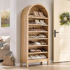 Armario Zapatero Alto de 180 cm con Arco para Entrada, Organizador de Zapatos de Madera de 7 Niveles con Estantes Ajustables, Vitrina Moderna para Pasillo o Dormitorio