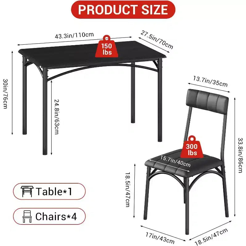 Sillas de comedor de estilo industrial de 4 piezas - Rincón de desayuno para cocina