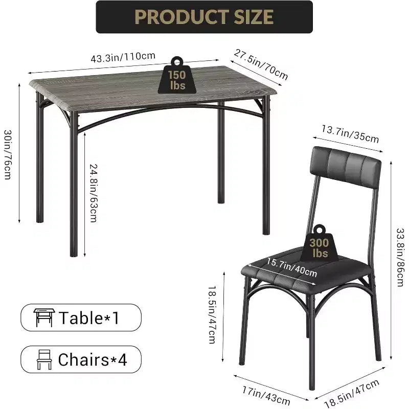Sillas de comedor de estilo industrial de 4 piezas - Rincón de desayuno para cocina