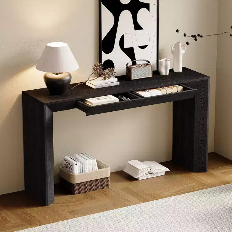 Mesa Consola de Madera con Cajones, Mesa de Entrada con Patas Engrosadas, Mesa de Pasillo Minimalista con Almacenamiento