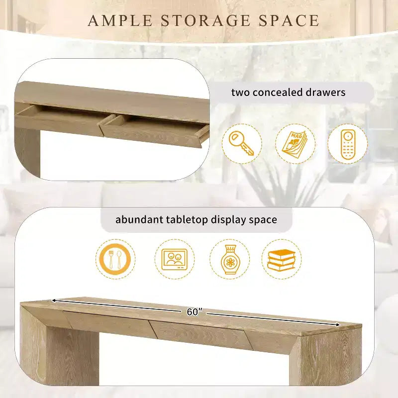 Mesa Consola de Madera con Cajones, Mesa de Entrada con Patas Engrosadas, Mesa de Pasillo Minimalista con Almacenamiento