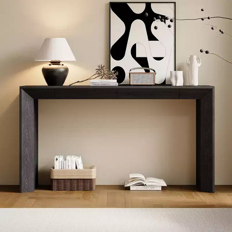 Mesa Consola de Madera con Cajones, Mesa de Entrada con Patas Engrosadas, Mesa de Pasillo Minimalista con Almacenamiento