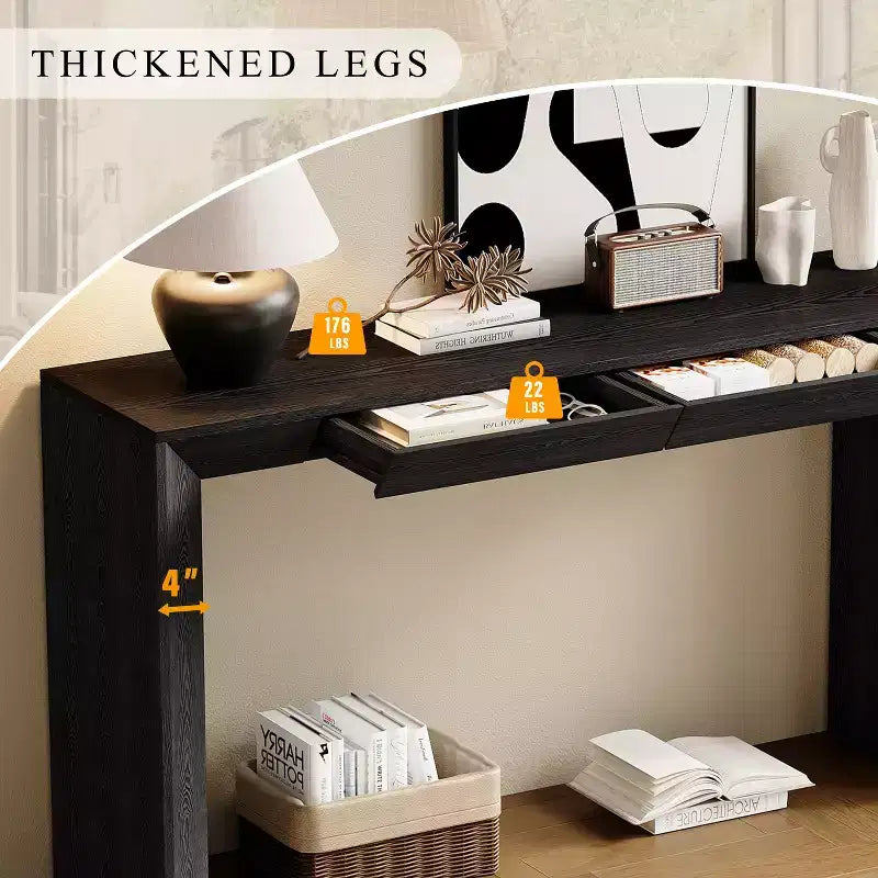 Mesa Consola de Madera con Cajones, Mesa de Entrada con Patas Engrosadas, Mesa de Pasillo Minimalista con Almacenamiento
