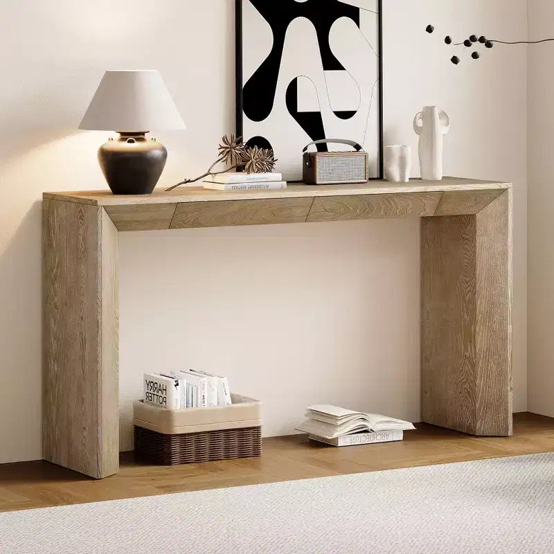 Mesa Consola de Madera con Cajones, Mesa de Entrada con Patas Engrosadas, Mesa de Pasillo Minimalista con Almacenamiento