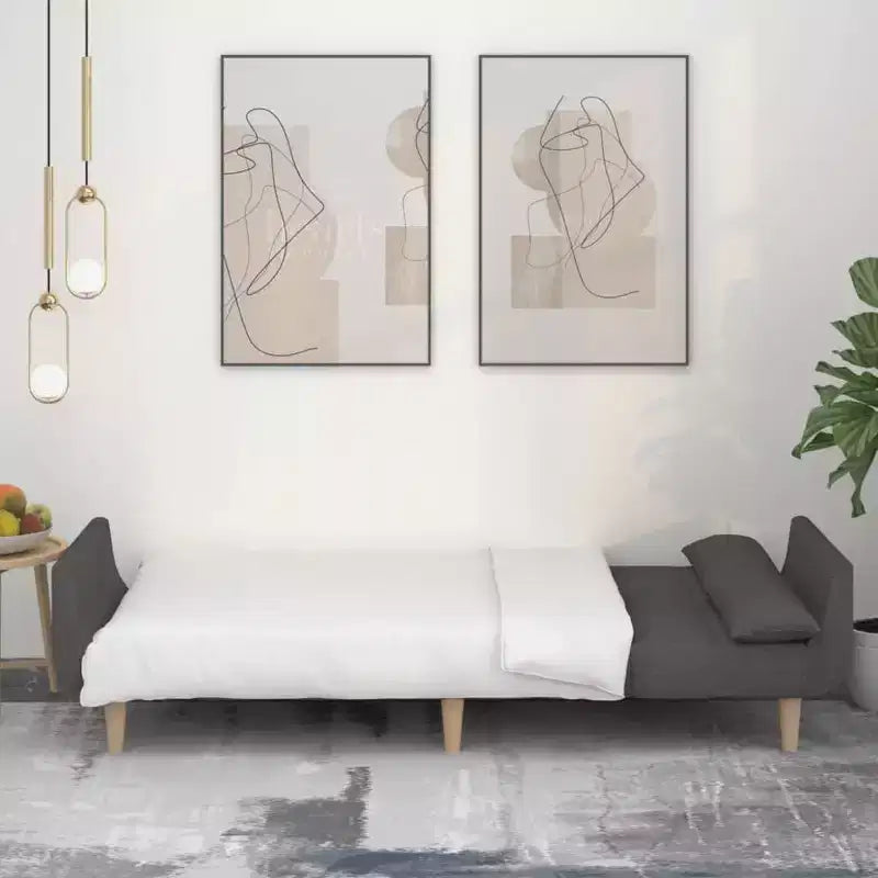 Sofá cama de 2 plazas con dos almohadas de tela negra