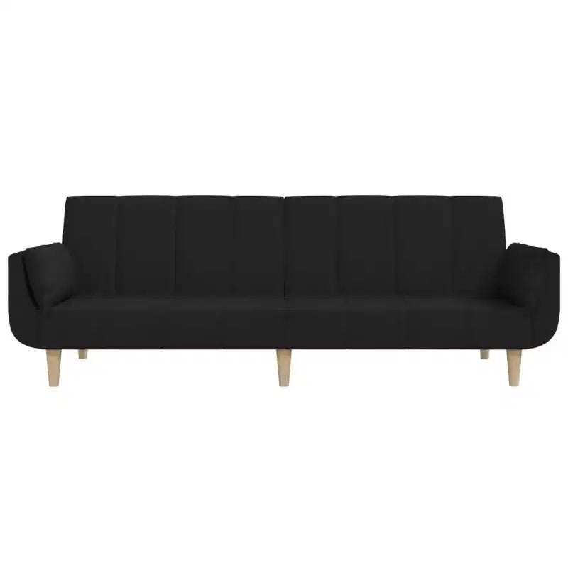 Sofá cama de 2 plazas con dos almohadas de tela negra