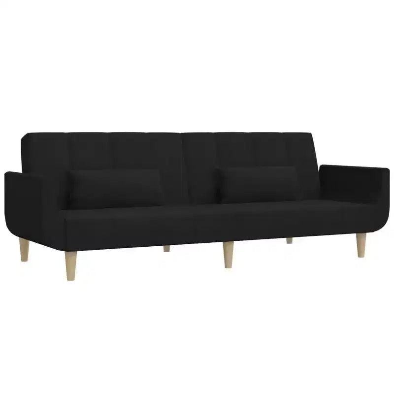 Sofá cama de 2 plazas con dos almohadas de tela negra