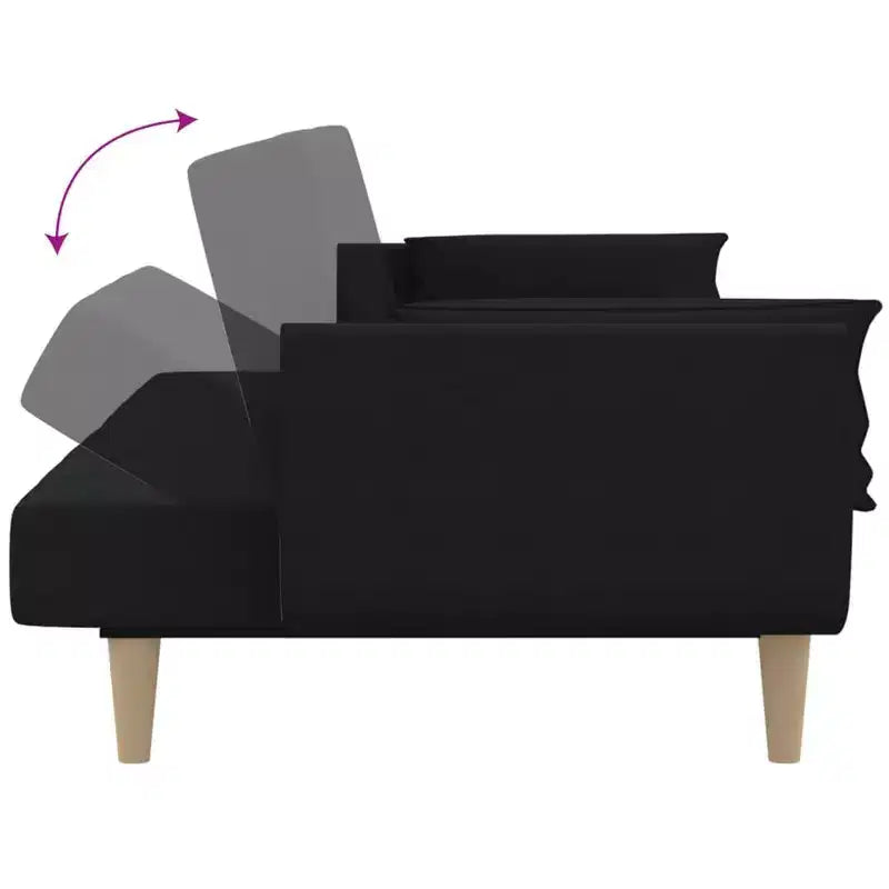 Sofá cama de 2 plazas con dos almohadas de tela negra