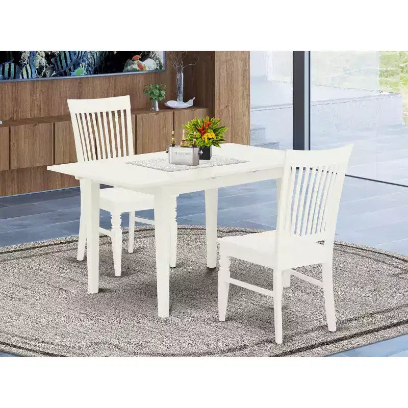 Juego de comedor moderno de 3 piezas con 2 sillas - Dinette blanco lino