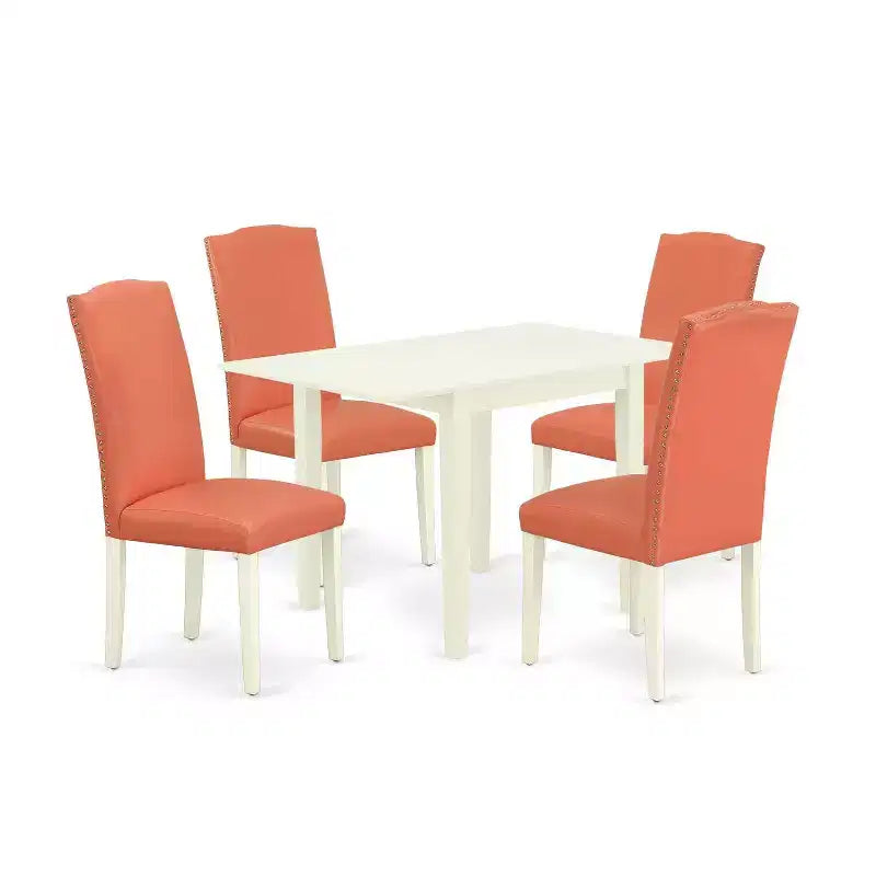 HomeStock 5-Pc Linen White Finish Solid Wood Top - Dining Room Set - Seats 4