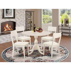 Juego de comedor de 5 piezas con tapa de madera maciza en acabado blanco lino con 4 sillas, respaldo de celosía con alas abatibles