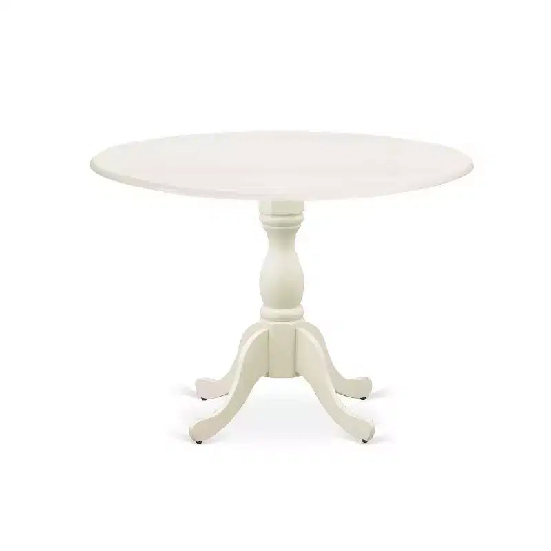 Juego de comedor de 5 piezas con tapa de madera maciza en acabado blanco lino con 4 sillas, respaldo de celosía con alas abatibles