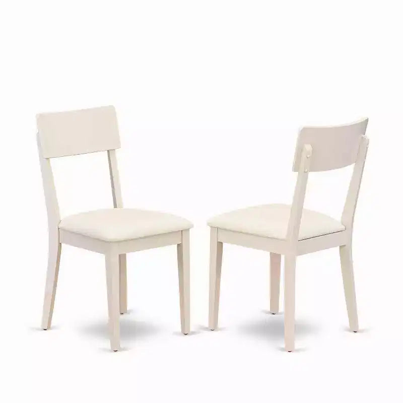 Juego de comedor de 5 piezas con tapa de madera maciza en acabado blanco lino con 4 sillas, respaldo de celosía con alas abatibles