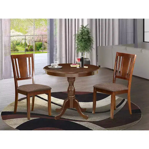 Juego de comedor redondo de 3 piezas con parte superior de madera maciza con acabado de caoba - 4 asientos