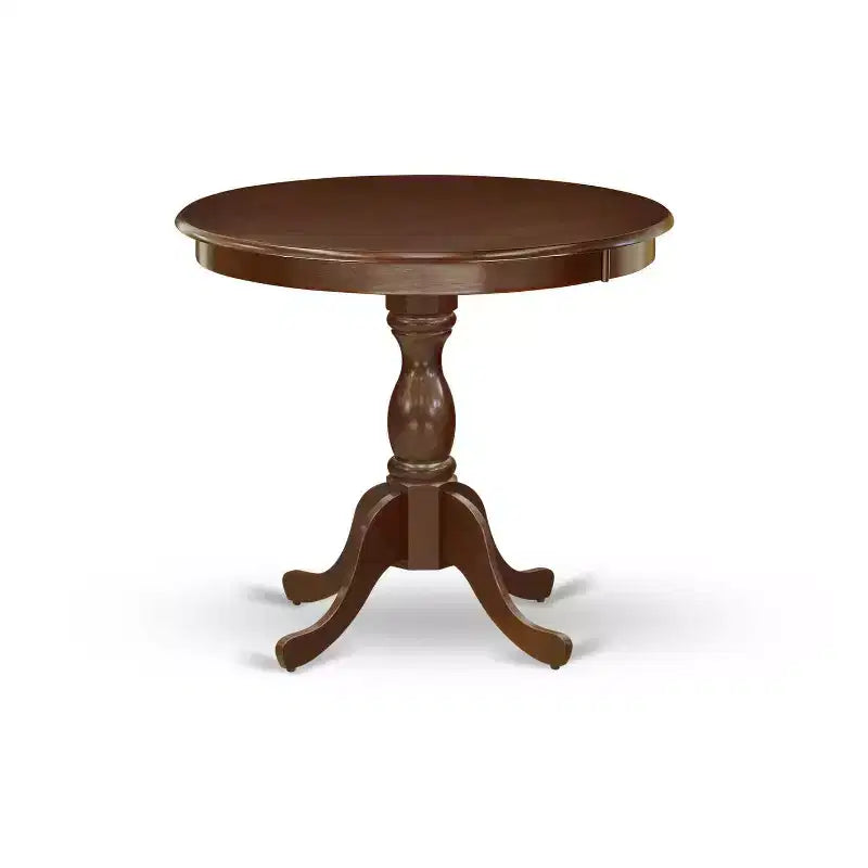 Juego de comedor redondo de 3 piezas con parte superior de madera maciza con acabado de caoba - 4 asientos