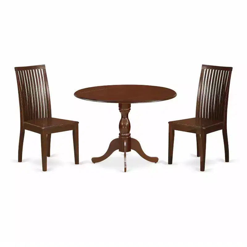 3-Piece Mahogany Finish Solid Wood Top - Dining Room Set - Seats 4