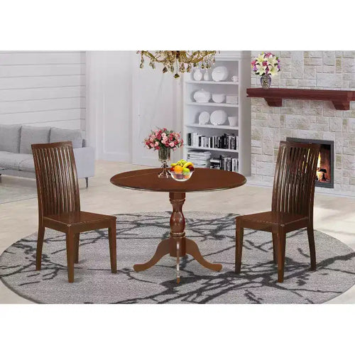 Juego de comedor de 3 piezas con tapa de madera maciza con acabado de caoba - Para 4 personas