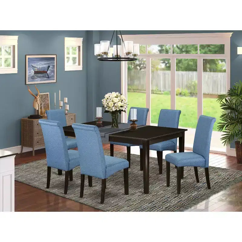 Juego de comedor de 7 piezas con mesa de madera maciza con acabado capuchino y 6 sillas