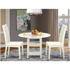 Mesa de comedor redonda de madera maciza con acabado blanco lino de 3 piezas
