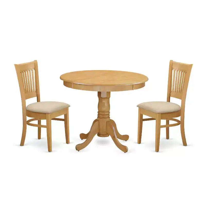 3-Piece Natural Oak Finish Solid Wood Top - Dining Room Set - Seats 4