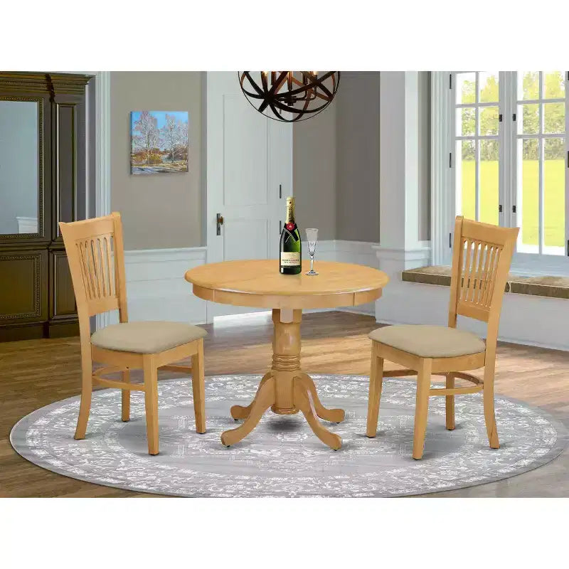 Juego de comedor de 3 piezas con tablero de madera maciza de roble natural – Capacidad para 4 personas
