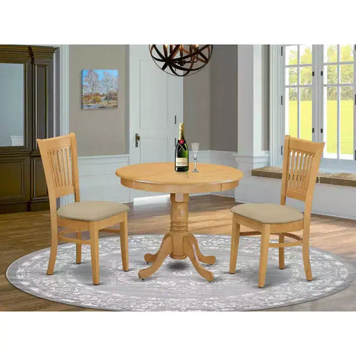 Juego de comedor de 3 piezas con tablero de madera maciza de roble natural – Capacidad para 4 personas