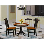 Juego de comedor de 3 piezas, parte superior de madera maciza con acabado negro y cerezo - Asientos para 4 personas