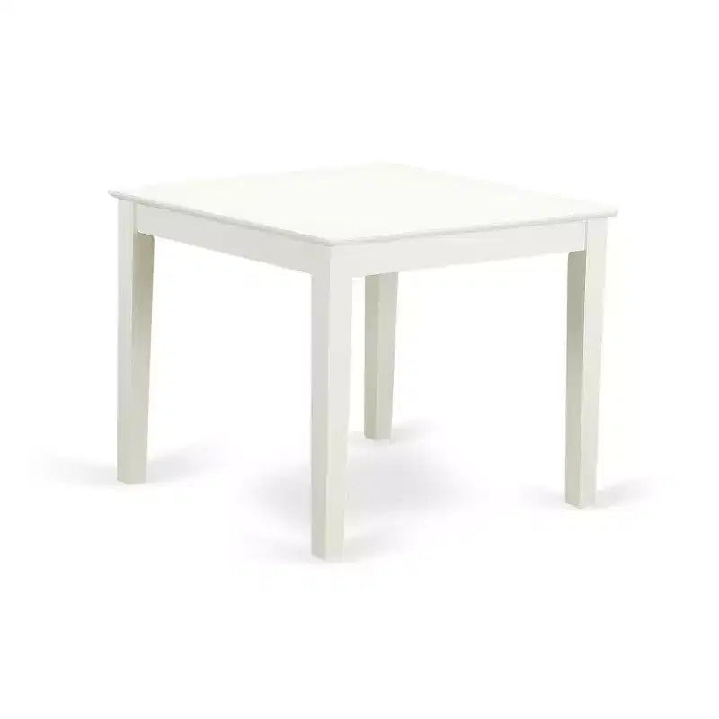 5-Piece Linen White Finish Solid Wood Top - Square Upholstered Dining Room Set - Seats 4