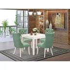 Juego de comedor de 5 piezas de madera maciza con acabado blanco lino - Tapa cuadrada tapizada - Capacidad para 4 personas