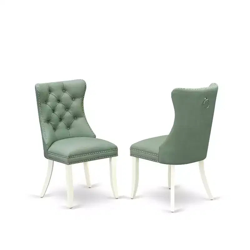 Juego de comedor de 5 piezas de madera maciza con acabado blanco lino - Tapa cuadrada tapizada - Capacidad para 4 personas