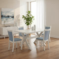 HomeStock 5-Piece Wire Brushed Linen White Finish Solid Wood Top Dining table with 4-Chairs