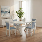 HomeStock 5-Piece Wire Brushed Linen White Finish Solid Wood Top Dining table with 4-Chairs