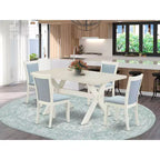 Mesa de comedor de madera maciza con acabado cepillado blanco lino de 5 piezas con 4 sillas