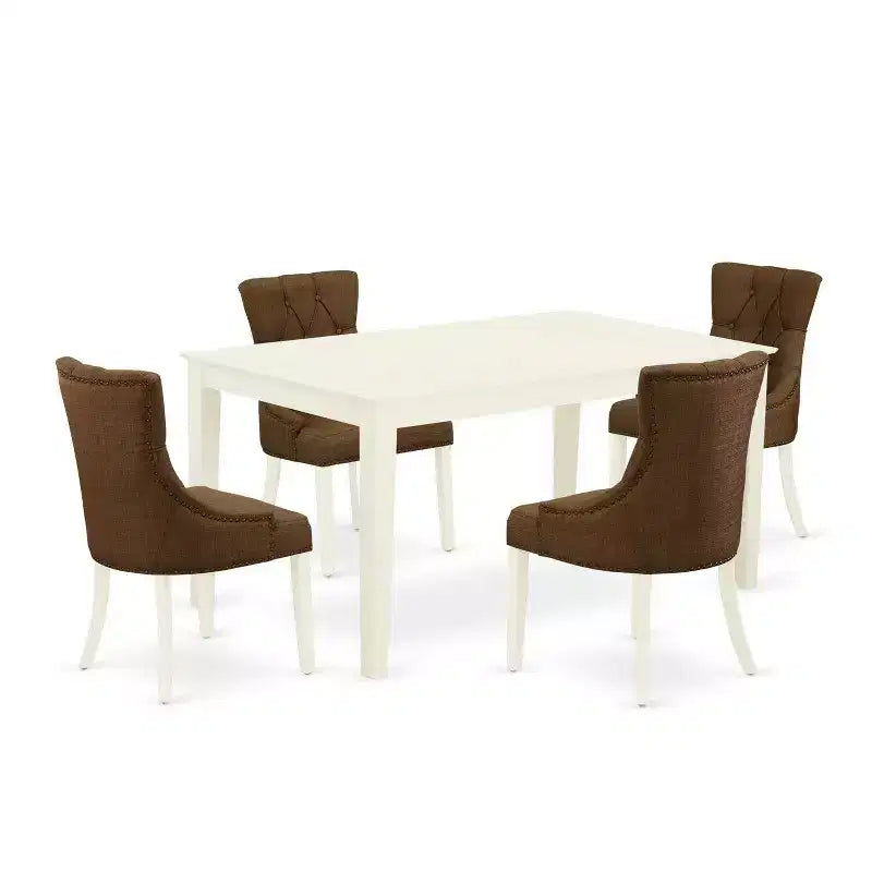 HomeStock 5-Pc Linen White Finish Solid Wood Top - Rectangular Dining Room Set - Seats 4