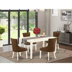 Comedor rectangular de madera maciza con acabado blanco lino de 5 piezas - Capacidad para 4 personas