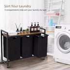 Cesto de ropa sucia con estante y bolsas extraíbles, cesta de almacenamiento con estructura de metal y estante para organización de armarios, baños o dormitorios