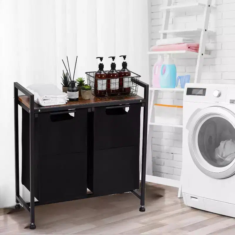 Cesto de ropa sucia con estante y bolsas extraíbles, cesta de almacenamiento con estructura de metal y estante para organización de armarios, baños o dormitorios