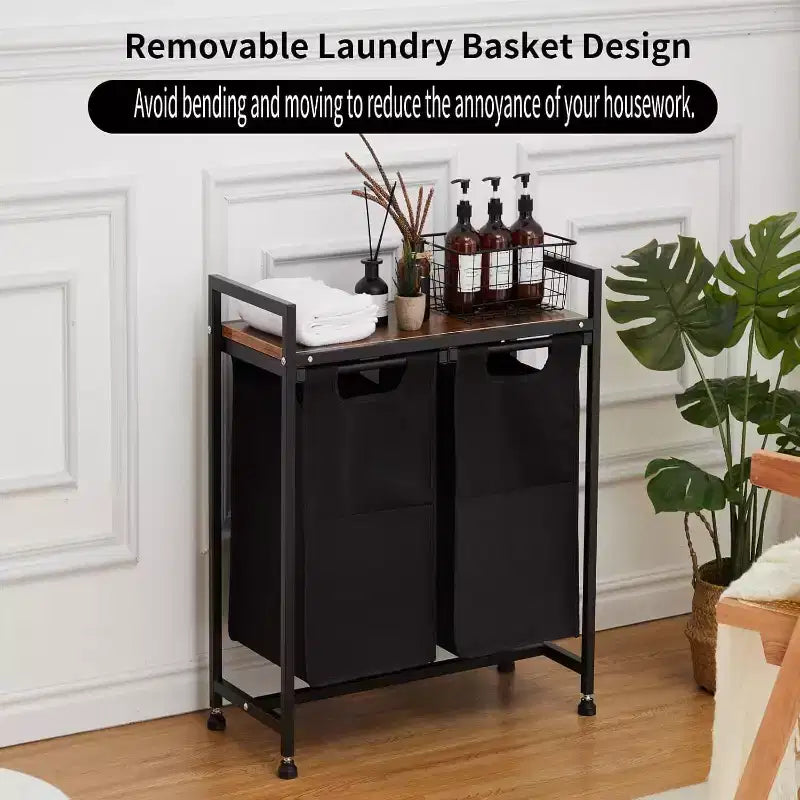 Cesto de ropa sucia con estante y bolsas extraíbles, cesta de almacenamiento con estructura de metal y estante para organización de armarios, baños o dormitorios