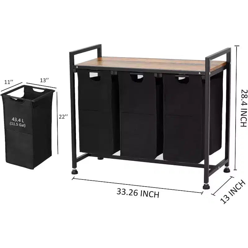 Cesto de ropa sucia con estante y bolsas extraíbles, cesta de almacenamiento con estructura de metal y estante para organización de armarios, baños o dormitorios