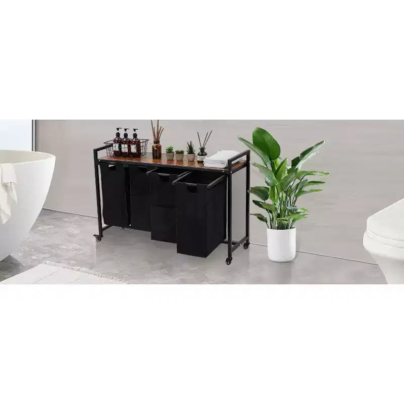 Cesto de ropa sucia con estante y bolsas extraíbles, cesta de almacenamiento con estructura de metal y estante para organización de armarios, baños o dormitorios